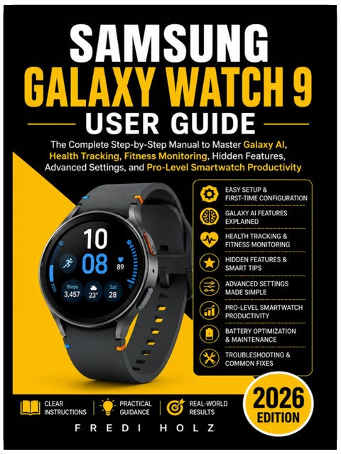 Samsung Galaxy Watch 9 User Guide: The Complete Step-by-Step Manual to Master Galaxy AI, Health Tracking, Fitness Monitoring, Hidden Features, Advanced Settings, and Pro-Level Smartwatch Productivity