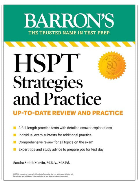 HSPT Strategies and Practice, Second Edition: Prep Book with 3 Practice Tests + Comprehensive Review + Practice + Strategies (Barron's Test Prep)