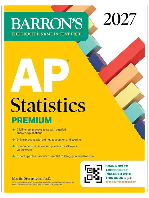 AP Statistics Premium, 2027: 9 Practice Tests + Comprehensive Review + Online Practice (Barron's AP Prep)