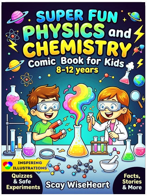 Super Fun Physics and Chemistry Comic Book for Kids 8-12 years: An Interactive STEM Science Guide with Comics, Easy to Digest Concepts, Real-Life Experiments, and Simple Explanations for Curious Boys