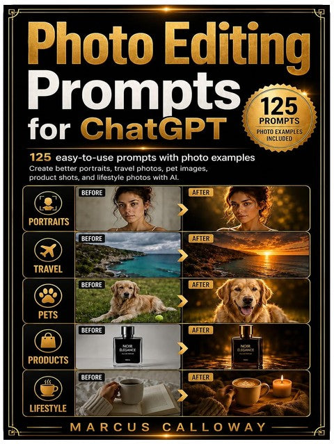 Photo Editing Prompts For ChatGPT: 125 Ready-to-Use AI Prompts for Lightroom, Photoshop & Mobile Editing — Save Time, Boost Creativity, and Master Photo ... with ChatGPT (Ai Prompting Guide Book 1)