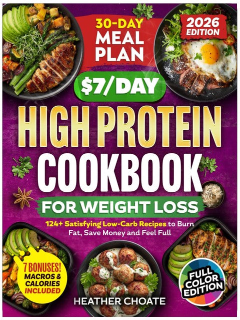 The $7/Day High Protein Cookbook for Weight Loss: 124 Easy Low Carb Recipes + 30-Day Meal Plan to Burn Fat Naturally, Boost Metabolism, Feel Full & Eat Healthy Without the Stress