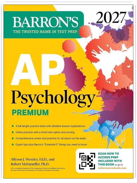 AP Psychology Premium, 2027: Prep Book with 4 Practice Tests + Comprehensive Review + Online Practice (Barron's AP Prep)