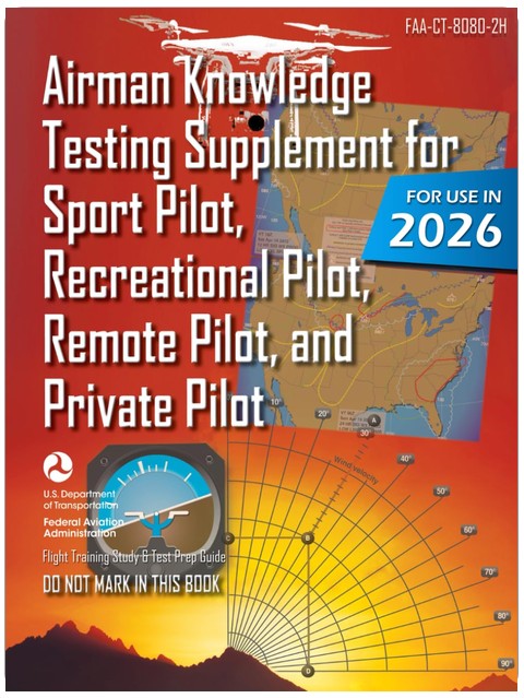 Airman Knowledge Testing Supplement for Sport Pilot, Recreational Pilot, Remote (Drone) Pilot, and Private Pilot FAA-CT-8080-2H: Flight Training Study & Test Prep Guide (Color Print)